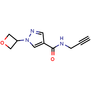 Chemical structure of 1-(Oxetan-3-yl)-N-(prop-2-yn-1-yl)-1H-pyrazole-4-carboxamide , CAS 3037704-24-5, AChemBlock AD245592