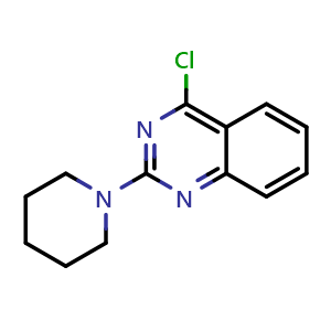 Chemical structure of 4-chloro-2-(piperidin-1-yl)quinazoline , CAS 134962-82-6, AChemBlock AD245601