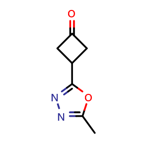Chemical structure of 3-(5-methyl-1,3,4-oxadiazol-2-yl)cyclobutan-1-one , CAS 1080636-62-9, AChemBlock AD245603