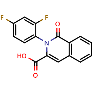 Chemical structure of 2-(2,4-difluorophenyl)-1-oxo-1,2-dihydroisoquinoline-3-carboxylic acid , CAS 3030826-43-5, AChemBlock AD245607