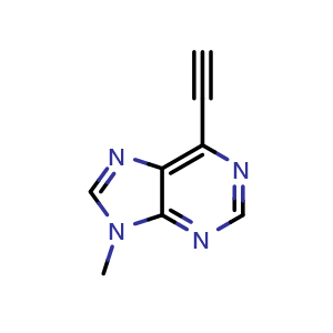 Chemical structure of 6-ethynyl-9-methyl-9H-purine , CAS 477301-10-3, AChemBlock AD245611