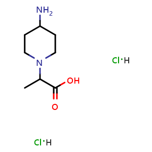 Chemical structure of 2-(4-aminopiperidin-1-yl)propanoic acid dihydrochloride , CAS 2097865-09-1, AChemBlock AD245617