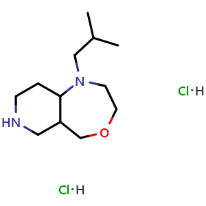 Chemical structure of 1-(2-methylpropyl)-decahydropyrido[4,3-e][1,4]oxazepine dihydrochloride , CAS 2320381-69-7, AChemBlock AD245619