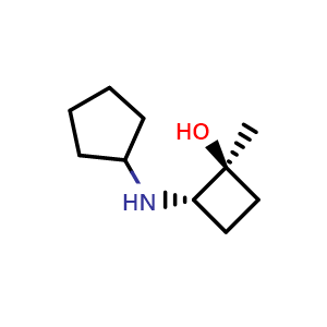 Chemical structure of (1S,2S)-2-(cyclopentylamino)-1-methylcyclobutan-1-ol , CAS 2303549-27-9, AChemBlock AD245620
