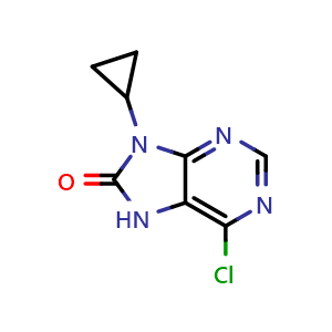 Chemical structure of 6-chloro-9-cyclopropyl-8,9-dihydro-7H-purin-8-one , CAS 1553691-28-3, AChemBlock AD245628