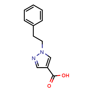 Chemical structure of 1-(2-phenylethyl)-1H-pyrazole-4-carboxylic acid , CAS 898910-39-9, AChemBlock AD245633