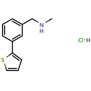 Chemical structure of methyl({[3-(thiophen-2-yl)phenyl]methyl})amine hydrochloride , CAS 2877627-97-7, AChemBlock AD245660