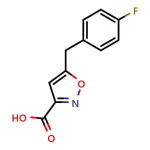 Chemical structure of 5-[(4-fluorophenyl)methyl]-1,2-oxazole-3-carboxylic acid , CAS 1621013-99-7, AChemBlock AD245665