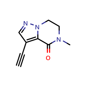 Chemical structure of 3-ethynyl-5-methyl-4H,5H,6H,7H-pyrazolo[1,5-a]pyrazin-4-one , CAS 2995297-71-5, AChemBlock AD245671