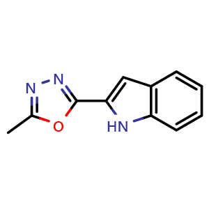 Chemical structure of 2-(5-methyl-1,3,4-oxadiazol-2-yl)-1H-indole , CAS 37574-80-4, AChemBlock AD245673