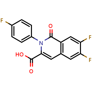 Chemical structure of 6,7-difluoro-2-(4-fluorophenyl)-1-oxo-1,2-dihydroisoquinoline-3-carboxylic acid , CAS 3030823-29-8, AChemBlock AD245678