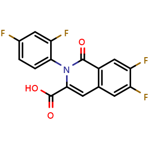 Chemical structure of 2-(2,4-difluorophenyl)-6,7-difluoro-1-oxo-1,2-dihydroisoquinoline-3-carboxylic acid , CAS 3030839-04-1, AChemBlock AD245679