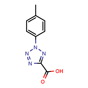 Chemical structure of 2-(4-methylphenyl)-2H-1,2,3,4-tetrazole-5-carboxylic acid , CAS 65251-30-1, AChemBlock AD245707