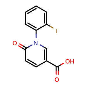 Chemical structure of 1-(2-fluorophenyl)-6-oxo-1,6-dihydropyridine-3-carboxylic acid , CAS 1284640-83-0, AChemBlock AD245711