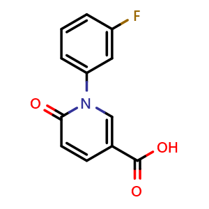 Chemical structure of 1-(3-fluorophenyl)-6-oxo-1,6-dihydropyridine-3-carboxylic acid , CAS 1107650-68-9, AChemBlock AD245712