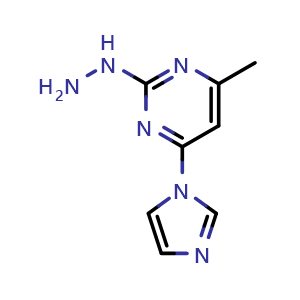 Chemical structure of 2-hydrazinyl-4-(1H-imidazol-1-yl)-6-methylpyrimidine , CAS 1502217-62-0, AChemBlock AD245726
