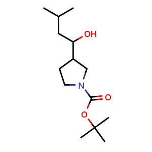 Chemical structure of tert-Butyl 3-(1-hydroxy-3-methylbutyl)pyrrolidine-1-carboxylate , CAS 1251570-98-5, AChemBlock AD245747