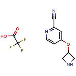 Chemical structure of 4-(Azetidin-3-yloxy)picolinonitrile 2,2,2-trifluoroacetate , CAS 2973762-30-8, AChemBlock AD245751