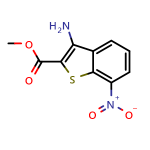 Chemical structure of methyl 3-amino-7-nitro-1-benzothiophene-2-carboxylate , CAS 76878-17-6, AChemBlock AD245752