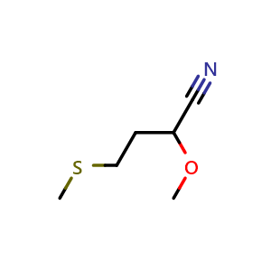 Chemical structure of 2-methoxy-4-(methylsulfanyl)butanenitrile , CAS 1493592-01-0, AChemBlock AD245756