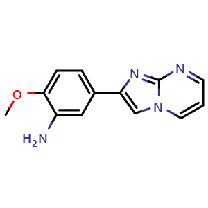 Chemical structure of 5-{imidazo[1,2-a]pyrimidin-2-yl}-2-methoxyaniline , CAS 879069-03-1, AChemBlock AD245771