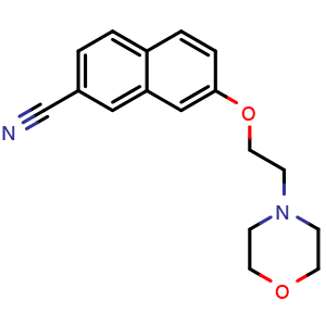 Chemical structure of 7-[2-(morpholin-4-yl)ethoxy]naphthalene-2-carbonitrile , CAS 1426914-68-2, AChemBlock AD245781