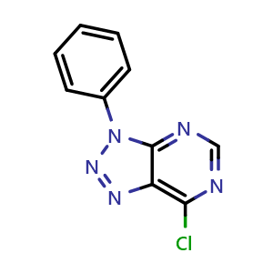 Chemical structure of 7-chloro-3-phenyl-3H-[1,2,3]triazolo[4,5-d]pyrimidine , CAS 17466-00-1, AChemBlock AD245819