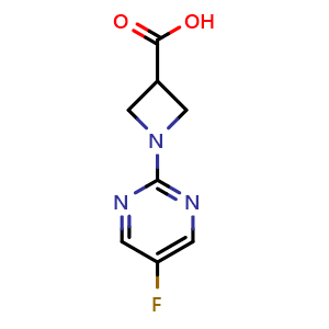 Chemical structure of 1-(5-fluoropyrimidin-2-yl)azetidine-3-carboxylic acid , CAS 1289387-13-8, AChemBlock AD245826