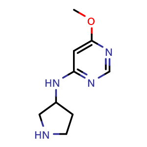 Chemical structure of 6-methoxy-N-(pyrrolidin-3-yl)pyrimidin-4-amine , CAS 1519625-05-8, AChemBlock AD245842