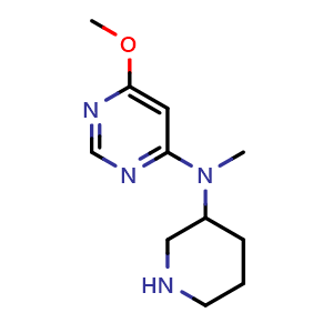 Chemical structure of 6-methoxy-N-methyl-N-(piperidin-3-yl)pyrimidin-4-amine , CAS 1509488-77-0, AChemBlock AD245845