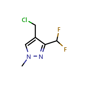 Chemical structure of 4-(chloromethyl)-3-(difluoromethyl)-1-methyl-1H-pyrazole , CAS 2168817-17-0, AChemBlock AD245846