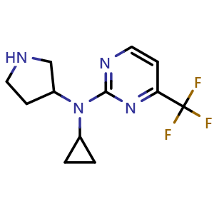 Chemical structure of N-cyclopropyl-N-(pyrrolidin-3-yl)-4-(trifluoromethyl)pyrimidin-2-amine , CAS 3026696-48-7, AChemBlock AD245851