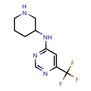 Chemical structure of N-(piperidin-3-yl)-6-(trifluoromethyl)pyrimidin-4-amine , CAS 2098110-58-6, AChemBlock AD245861