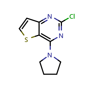 Chemical structure of 1-{2-chlorothieno[3,2-d]pyrimidin-4-yl}pyrrolidine , CAS 16234-18-7, AChemBlock AD245871