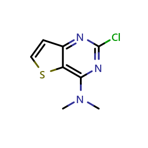 Chemical structure of 2-chloro-N,N-dimethylthieno[3,2-d]pyrimidin-4-amine , CAS 16234-35-8, AChemBlock AD245872