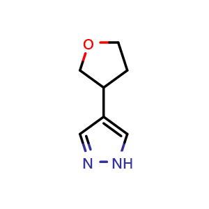 Chemical structure of 4-(oxolan-3-yl)-1H-pyrazole , CAS 2097937-75-0, AChemBlock AD245893