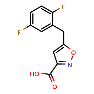 Chemical structure of 5-[(2,5-difluorophenyl)methyl]-1,2-oxazole-3-carboxylic acid , CAS 1258503-80-8, AChemBlock AD245916