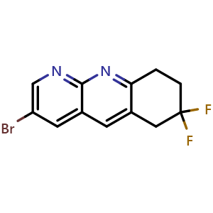 Chemical structure of 3-bromo-7,7-difluoro-6H,7H,8H,9H-cyclohexa[b]1,8-naphthyridine , CAS 2439221-62-0, AChemBlock AD245919