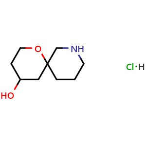 Chemical structure of 1-oxa-8-azaspiro[5.5]undecan-4-ol hydrochloride , CAS 3037692-98-8, AChemBlock AD245924