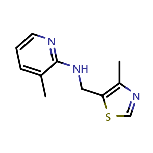 Chemical structure of 3-methyl-N-[(4-methyl-1,3-thiazol-5-yl)methyl]pyridin-2-amine , CAS 1341589-45-4, AChemBlock AD245933