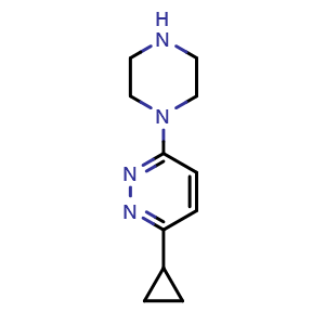 Chemical structure of 3-cyclopropyl-6-(piperazin-1-yl)pyridazine , CAS 1550948-34-9, AChemBlock AD245944