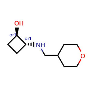 Chemical structure of trans-2-{[(oxan-4-yl)methyl]amino}cyclobutan-1-ol , CAS 1867868-87-8, AChemBlock AD245945