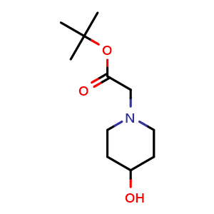 Chemical structure of tert-Butyl 2-(4-hydroxypiperidin-1-yl)acetate , CAS 166955-02-8, AChemBlock AD245946