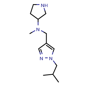 Chemical structure of N-methyl-N-{[1-(2-methylpropyl)-1H-pyrazol-4-yl]methyl}pyrrolidin-3-amine , CAS 2140316-12-5, AChemBlock AD245954