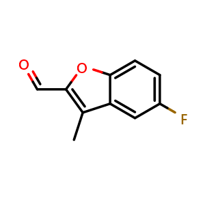 Chemical structure of 5-Fluoro-3-methylbenzofuran-2-carbaldehyde , CAS 57329-34-7, AChemBlock AD245970