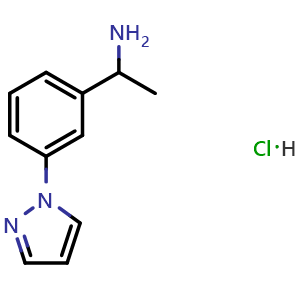 Chemical structure of 1-[3-(1H-pyrazol-1-yl)phenyl]ethan-1-amine hydrochloride , CAS 2740660-38-0, AChemBlock AD245982