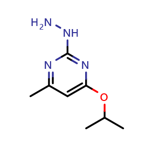 Chemical structure of 2-hydrazinyl-4-methyl-6-(propan-2-yloxy)pyrimidine , CAS 90111-76-5, AChemBlock AD246001