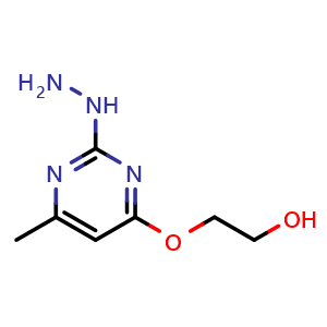Chemical structure of 2-[(2-hydrazinyl-6-methylpyrimidin-4-yl)oxy]ethan-1-ol , CAS 1514971-37-9, AChemBlock AD246002