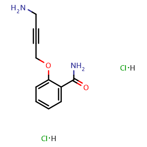 Chemical structure of 2-[(4-aminobut-2-yn-1-yl)oxy]benzamide dihydrochloride , CAS 2097936-33-7, AChemBlock AD246017