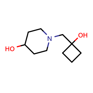 Chemical structure of 1-[(1-hydroxycyclobutyl)methyl]piperidin-4-ol , CAS 2098500-93-5, AChemBlock AD246022